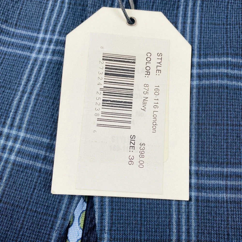JKT New York Blue Windowpane Checked Cotton Seersucker Blazer Size 36R NWT